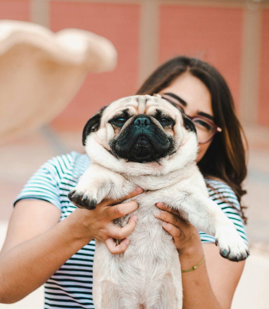 Propietaria abrazando con cariño a su perro